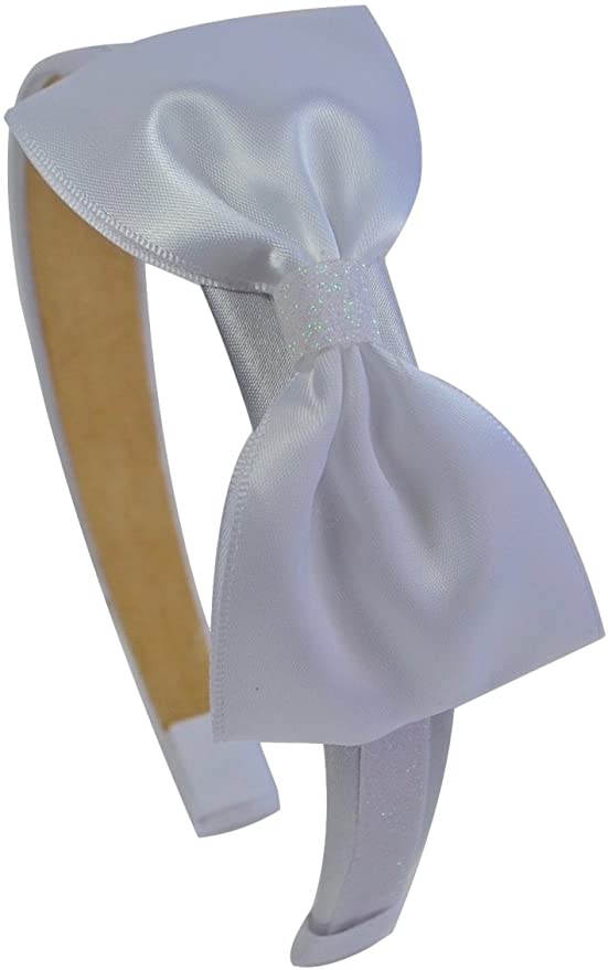 Simple Satin Bow Shimmering Glitter White Arch Headband