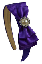 Load image into Gallery viewer, Simple Satin Bow  Arch Headband with Jeweled Pearl - 8 Colors!

