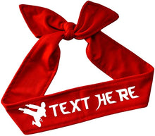 Load image into Gallery viewer, Martial Arts Personalized Custom Tie Back Headband with Kicking Silhouette Teakwondo in Vinyl
