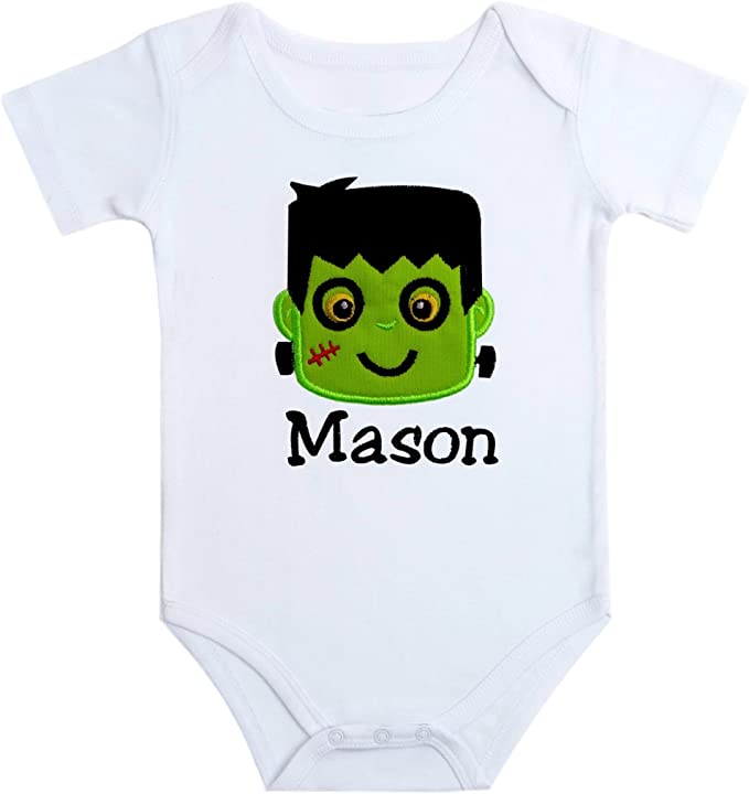 Embroidered Frankenstein Halloween Onesie Bodysuit for Baby Boys - Your Custom Name