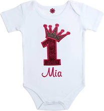 Load image into Gallery viewer, Personalized Embroidered Sparkling Glitter 1st Birthday Bodysuit with Your Custom Name
