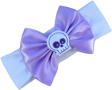 Load image into Gallery viewer, Satin Bow and Embroidered Felt Skull Baby Headband
