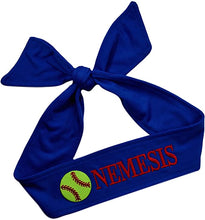 Load image into Gallery viewer, Softball Tie Back Moisture Wicking Headband Personalized with Your EMBROIDERED Text - Team Discounts
