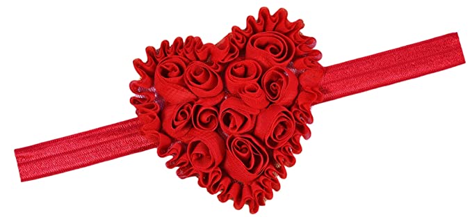 Shabby Chiffon Valentines Heart Elastic Baby Headband