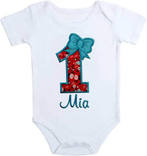 Load image into Gallery viewer, Embroidered First Birthday Year 1 Onesie Bodysuit for Baby Girls Personalized with Your Custom Name
