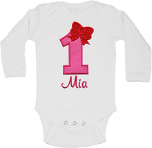 Load image into Gallery viewer, Embroidered First Birthday Year 1 Onesie Bodysuit for Baby Girls Personalized with Your Custom Name
