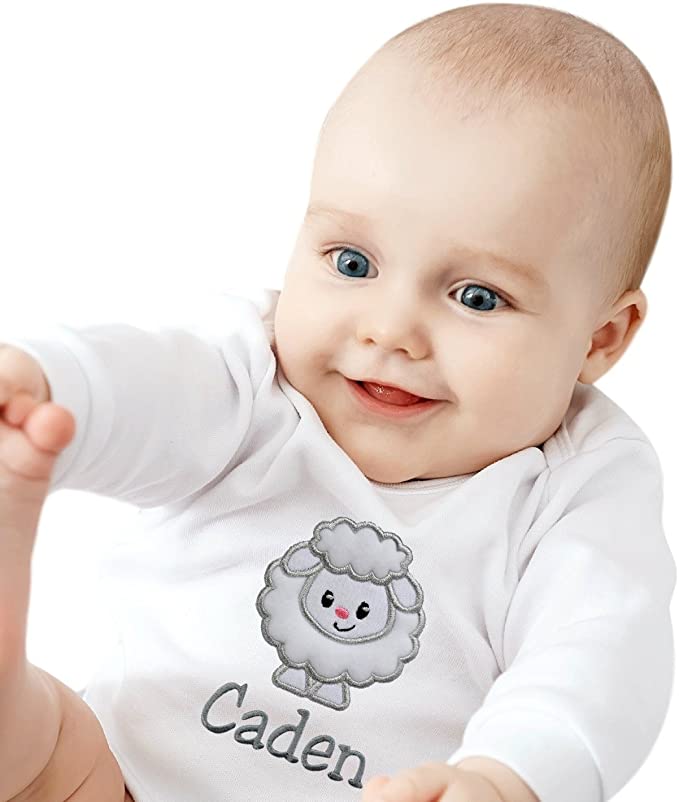 Personalized Embroidered Soft and Fuzzy Lamb Bodysuit with Your Custom Name