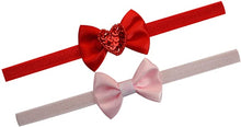 Load image into Gallery viewer, Set of 2 Mini Satin Bow Valentine&#39;s Day Baby Headbands
