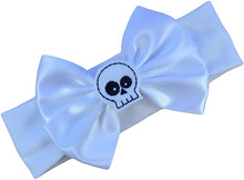 Load image into Gallery viewer, Satin Bow and Embroidered Felt Skull Baby Headband
