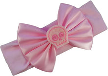 Load image into Gallery viewer, Satin Bow and Embroidered Felt Skull Baby Headband
