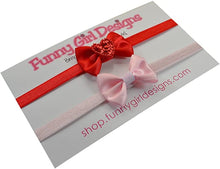 Load image into Gallery viewer, Set of 2 Mini Satin Bow Valentine&#39;s Day Baby Headbands
