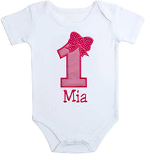 Load image into Gallery viewer, Embroidered First Birthday Year 1 Onesie Bodysuit for Baby Girls Personalized with Your Custom Name
