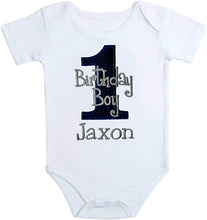 Load image into Gallery viewer, Embroidered First Birthday Year 1 Onesie Bodysuit for Baby Boys with Your Custom Name

