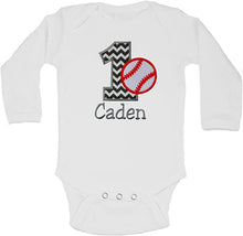 Load image into Gallery viewer, Embroidered First Birthday Year 1 BASEBALL Bodysuit for Baby Boys with Your Custom Name
