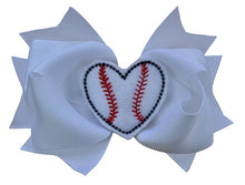 Load image into Gallery viewer, Baseball Hair Bow with Baseball HEART Appliqué Center
