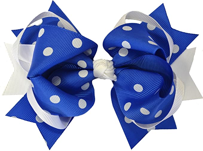 4.5 Inch Wide Royal Blue Polka Print Grosgrain Hair Bow