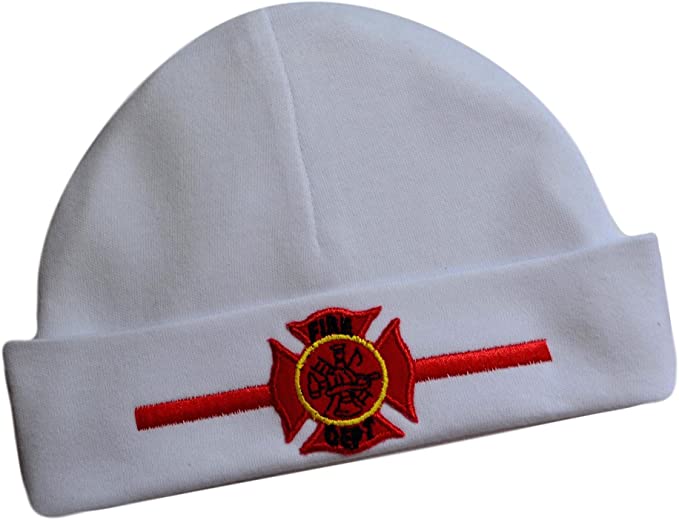 Embroidered Firefighter Patch Keepsake Cotton Baby Hat