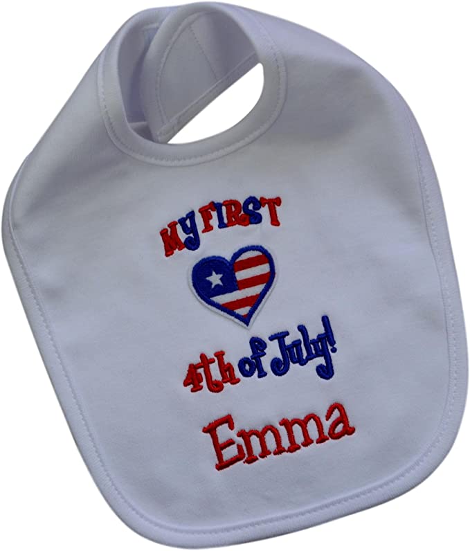 My First 4th of July Personalized Embroidered Patriotic Bib for Baby Girl