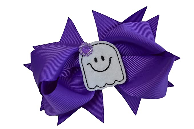 Girls Halloween and Thanksgiving 4.5 Inch Grosgrain Hair Bow - Ghost