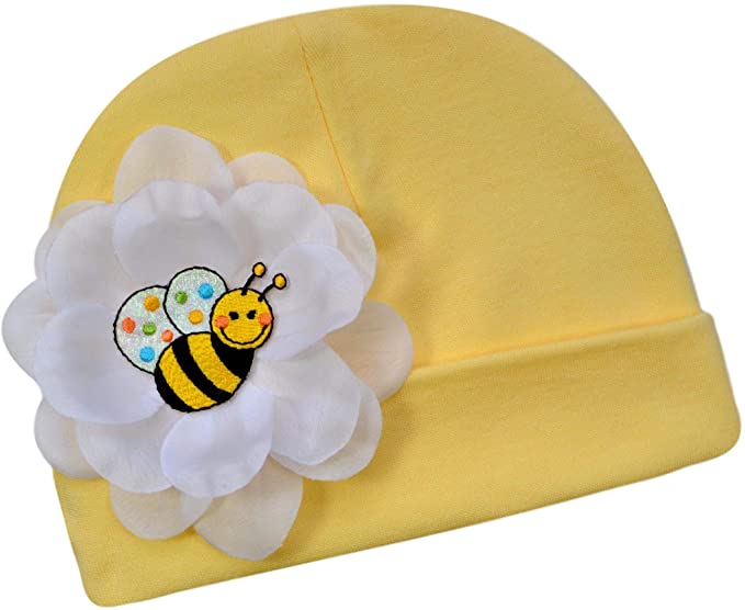Bumble Bee Baby Cotton Hat with Flower for Baby Girls