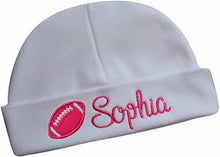 Load image into Gallery viewer, Personalized Baby Girl Cotton FOOTBALL Hat with Custom Name
