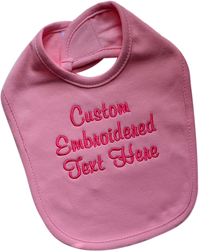 Personalized 100% Cotton Baby Girl Bib Embroidered with Your Custom Text