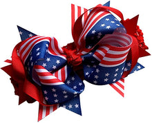 Load image into Gallery viewer, Patriotic 4th of July American Flag Bow Baby Crochet Headband
