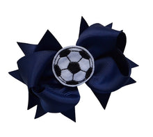 Load image into Gallery viewer, Soccer Hair Bow with Embroidered Soccer Ball Applique - MANY COLORS!
