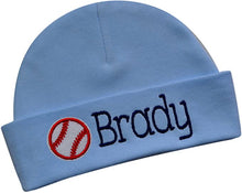 Load image into Gallery viewer, Personalized Cotton Baby Hat with Custom Embroidered Name and Baseball
