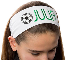 Load image into Gallery viewer, Personalized Monogrammed EMBROIDERED Soccer Ball Patch Cotton Stretch Headband - Quantity Discounts

