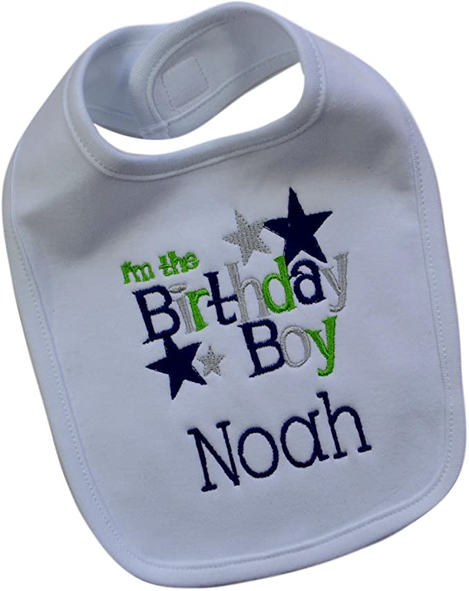 First Birthday Smash Bib with Custom Embroidered Name for Baby Boys
