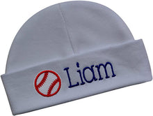 Load image into Gallery viewer, Personalized Cotton Baby Hat with Custom Embroidered Name and Baseball
