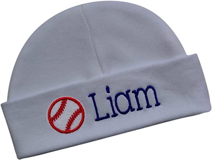 Personalized Cotton Baby Hat with Custom Embroidered Name and Baseball
