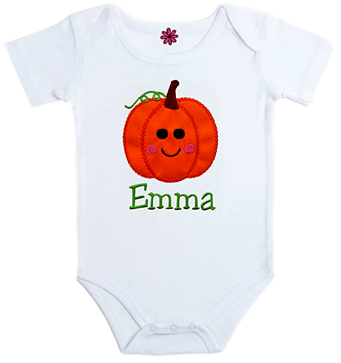 Embroidered Halloween Pumpkin Onesie Bodysuit for Baby Girls - Personalized with Your Custom Name