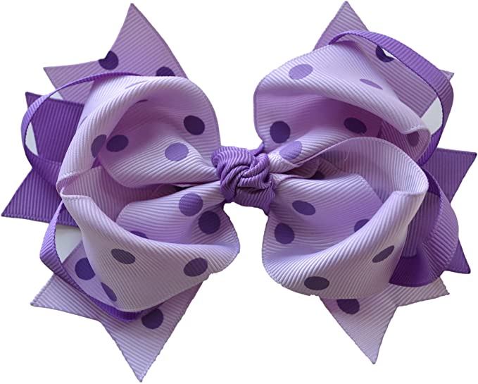 4.5 Inch Wide Purple Polka Print Grosgrain Hair Bow