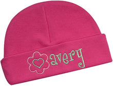 Load image into Gallery viewer, Personalized Baby Girl Hat with Embroidered Flower and Name
