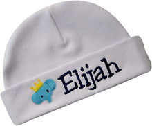 Load image into Gallery viewer, Personalized Embroidered Baby Boy Hat with Blue Elephant Applique
