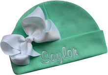 Load image into Gallery viewer, Embroidered Baby Girl Hat with Grosgrain Bow and Custom Name
