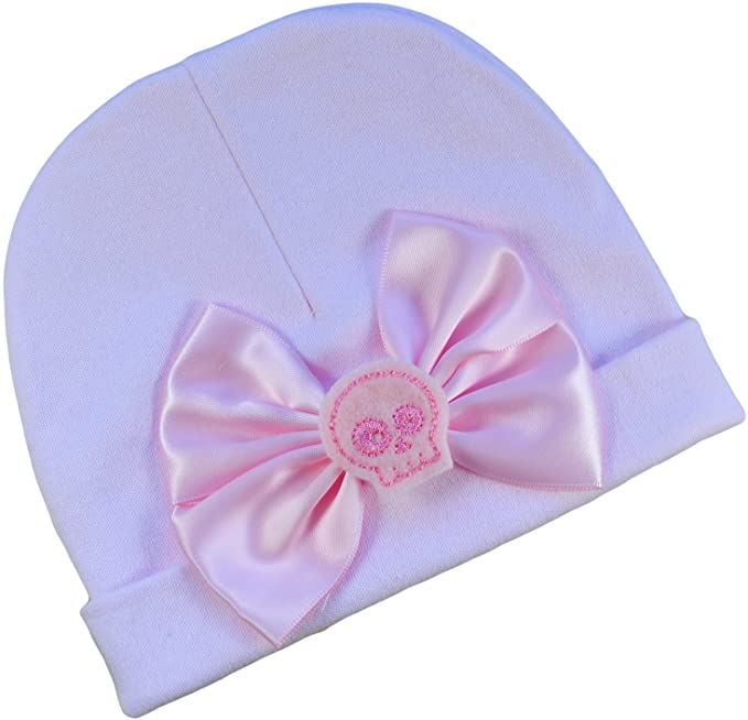 Satin Bow and Felt Skull Cotton Baby Hat for Girls