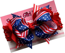 Load image into Gallery viewer, Patriotic 4th of July American Flag Bow Baby Crochet Headband
