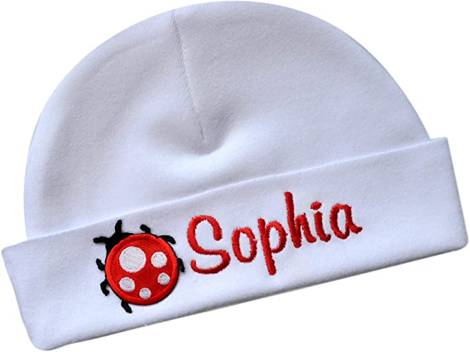 Personalized Embroidered Baby Girl Hat with Puffy Ladybug Applique