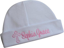 Load image into Gallery viewer, Personalized Embroidered Cross Baby Hat with Custom Name for Christening and Baptism
