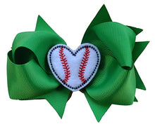 Load image into Gallery viewer, Baseball Hair Bow with Baseball HEART Appliqué Center
