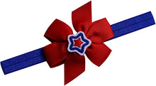 Load image into Gallery viewer, 4th of July Patriotic Embroidered Star Elastic Baby and Toddler Girls Headband with 3 inch Simple Bow
