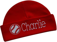 Load image into Gallery viewer, Personalized Cotton Baby Hat with Custom Embroidered Name and Baseball
