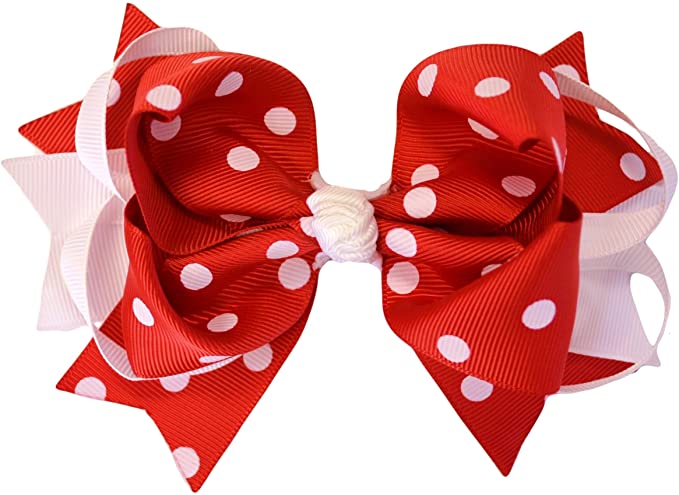 4.5 Inch Wide Red Polka Print Grosgrain Hair Bow