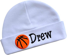 Load image into Gallery viewer, Personalized Cotton Baby Hat with Custom Embroidered Name and Basketball
