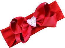 Load image into Gallery viewer, Valentines Day Beaded Heart Baby Bow Headband
