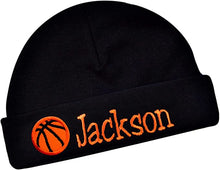 Load image into Gallery viewer, Personalized Cotton Baby Hat with Custom Embroidered Name and Basketball
