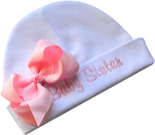Load image into Gallery viewer, Embroidered Baby Girl Hat with Grosgrain Bow and Custom Name
